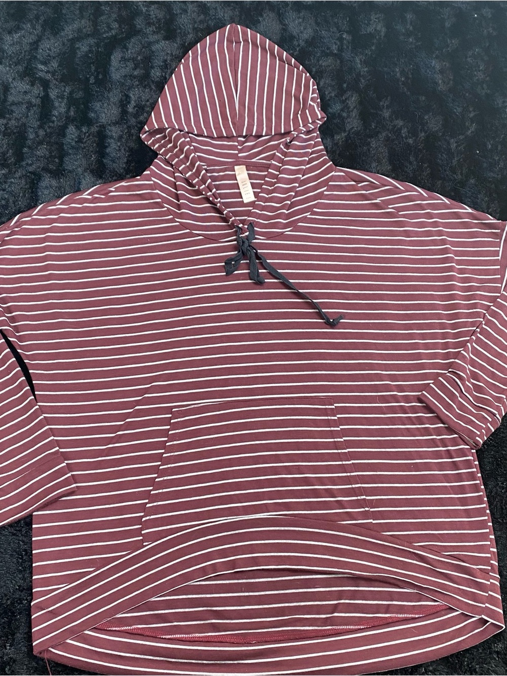 Jolie USA Women’s Large Burgundy Stripe Hooded Tunic Top Rayon Stretch Pocket
